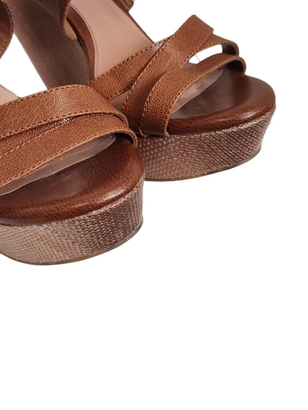 Gianni Bini Brown Leather Crisscross Strappy Platform Wedges 7.5